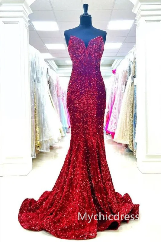 Casual Garments For Women Burgundy Long Sequin Prom Dresses 2025 Sweetheart Mermaid Formal Gown