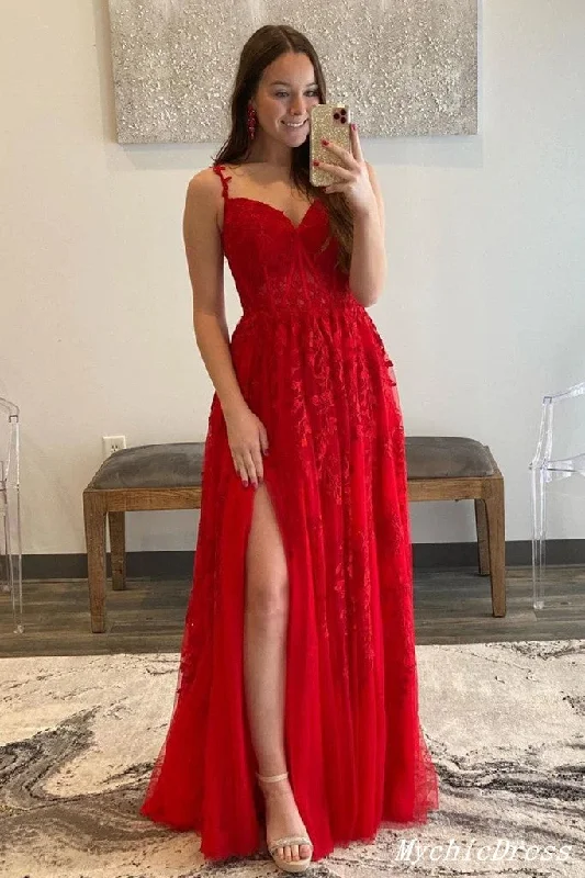 Women's Holiday Attire Sheath V Neck Red Lace Prom Dresses UK Long Evening Gowns