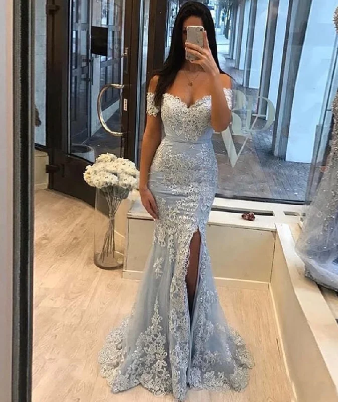 Women's Outerwear Apparel Long Mermaid Lace Prom Dresses Off Shoulder Evening Gown