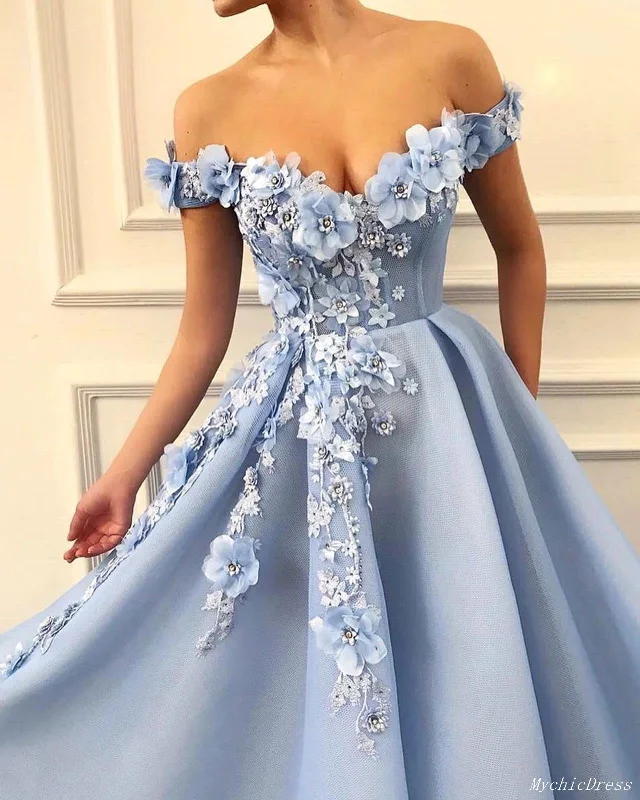 Women's Fashionable Attire For Work Princess Off-The-Shoulder Flower Prom Dresses A-line Appliques Long Evening Gown