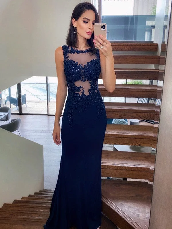 Women's Formal Apparel Sexy Mermaid Lace Navy Blue Prom Dresses Sleeveless Evening Gowns