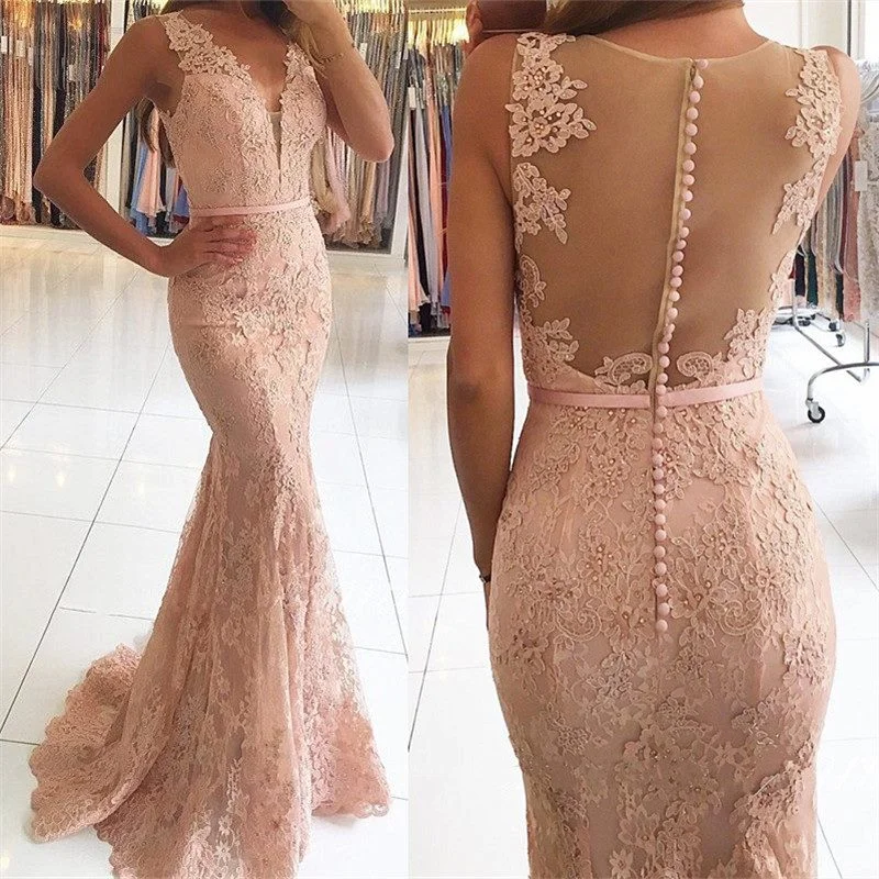 Stylish Women's Outerwear Apparel Mermaid Pink Prom Dresses Lace Sexy Long Evening Gowns