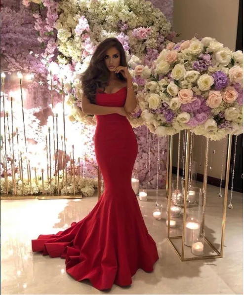 Affordable Women's Apparel Sexy Long Mermaid Red Prom Dresses Sleeveless Evening Gown