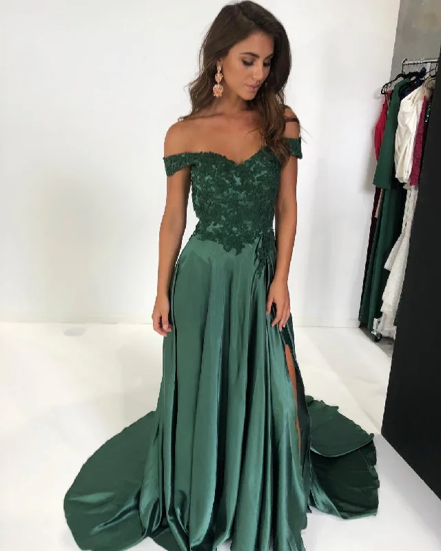 Women's Holiday Apparel Sheath Off the Shoulder Lace Prom Dresses Long Evening Gowns