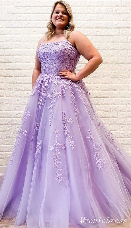 Charming Women's Garments Plus Size Purple Lace Prom Dresses A Line Evening Gowns