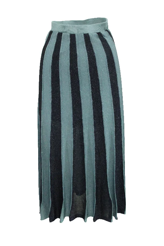 Trendy Casual Outfits Sandro Paris Striped Paneled Skirt in Blue Polyester