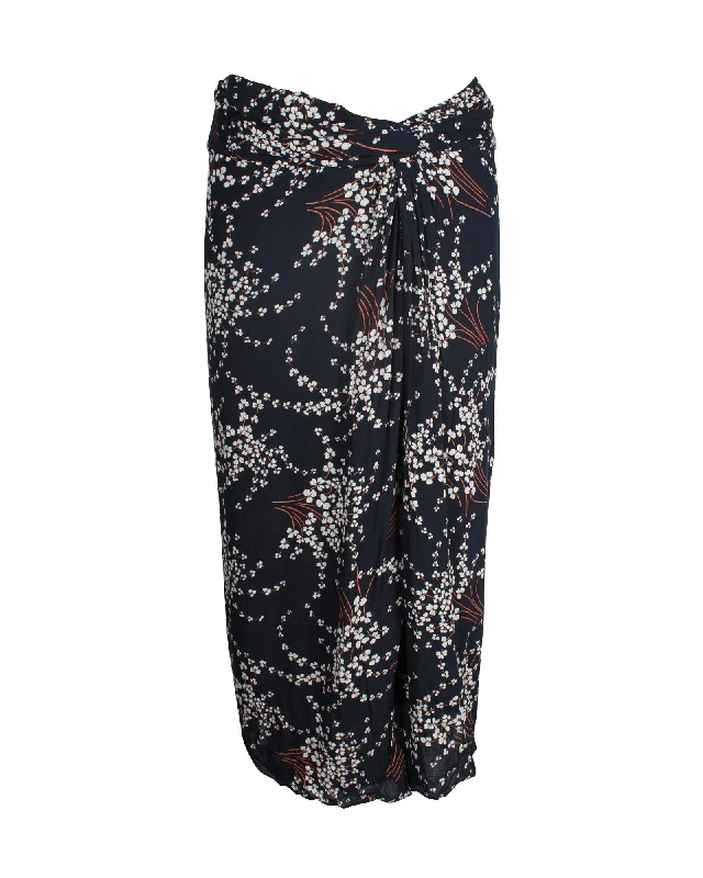 Women's Attire Ba&Sh Omille Floral Knee-length Skirt in Navy Blue Cotton