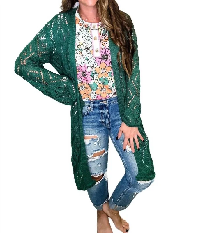 Women's Chic Outfit Crochet Cardigan In Green