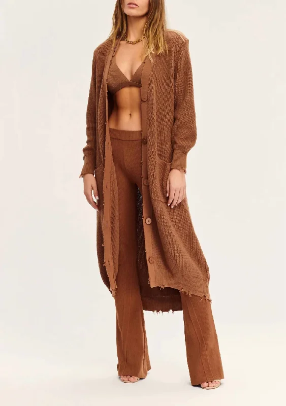 Women's Comfy Loungewear Outfit Amanda Cardigan In Cognac