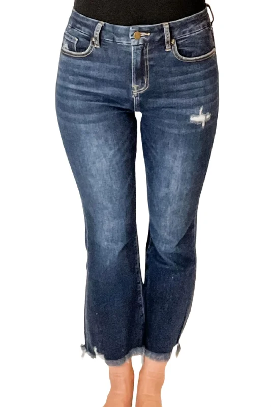 Versatile Women's Fashion High Rise Crop Flare Jeans In Dark Wash