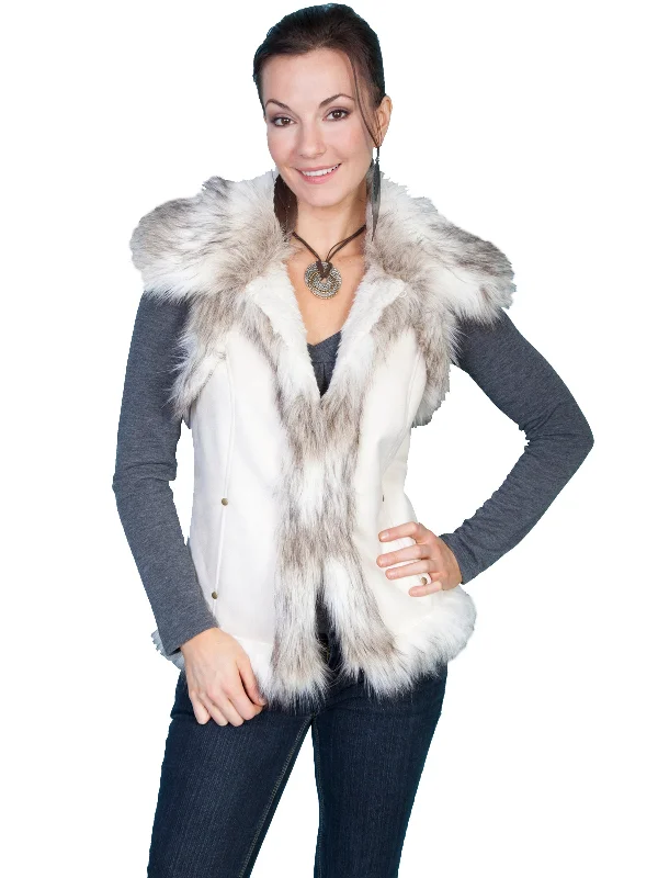 Women's Stylish Professional Garments Scully Ladies Faux Microsuede Fur Vest Off White 100% Polyester