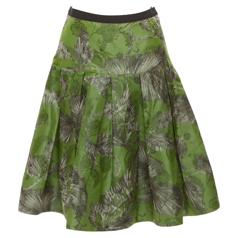 Clothing Sales Oscar De La Renta Lurex Floral Brocade Fitted Flared Midi Skirt