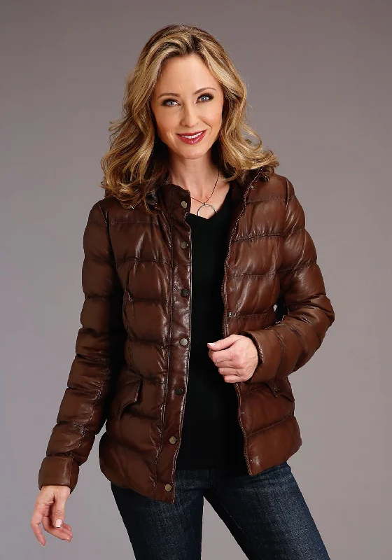 Women's Resort Garments Stetson Womens Antique Brown Leather Puffy Jacket