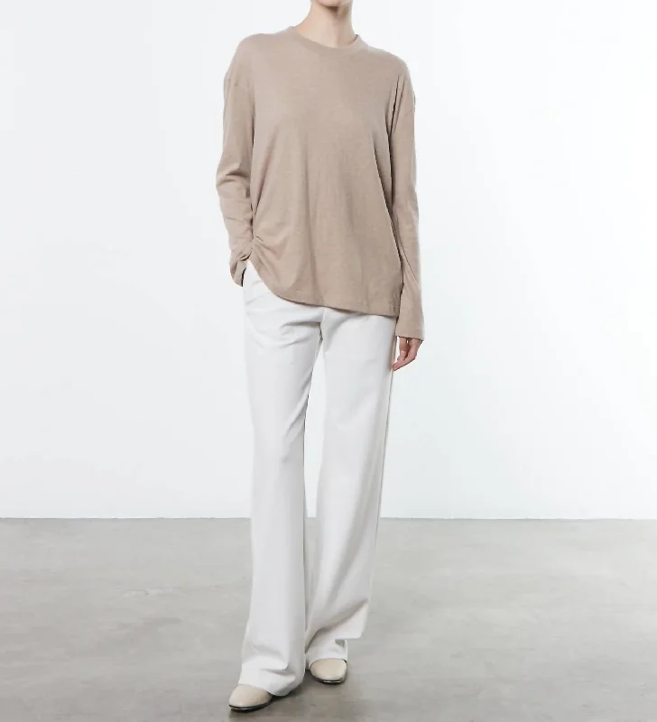 Women's Attire Cashmere Oversized Long Sleeve Crew Shirt In Khaki