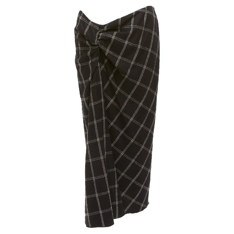 Comfortable Loungewear for Women Lanvin Checked Wool Blend Drape Knot Midi Skirt