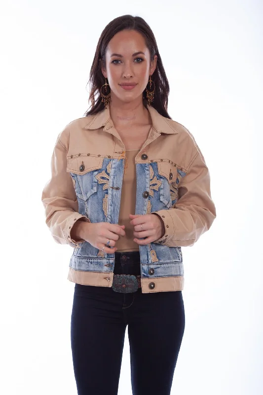 Vintage-Inspired Garments Scully Womens Tan/Blue 100% Cotton Two-Tone Denim Jacket