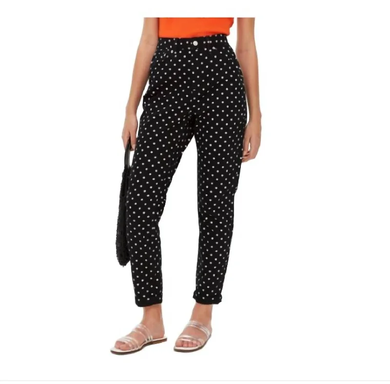 Modern Women's Fashion with Vintage Touches High Rise Polka Dot Mom Jeans In Black/white