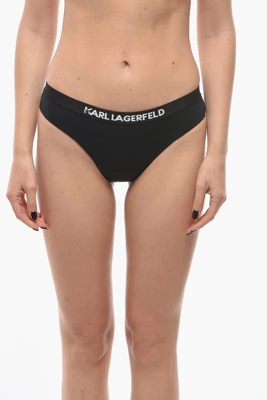 Comfortable Women's Clothing Karl Lagerfeld Solid Color SPORT Bikini Bottom with Elastic Band Logoed at