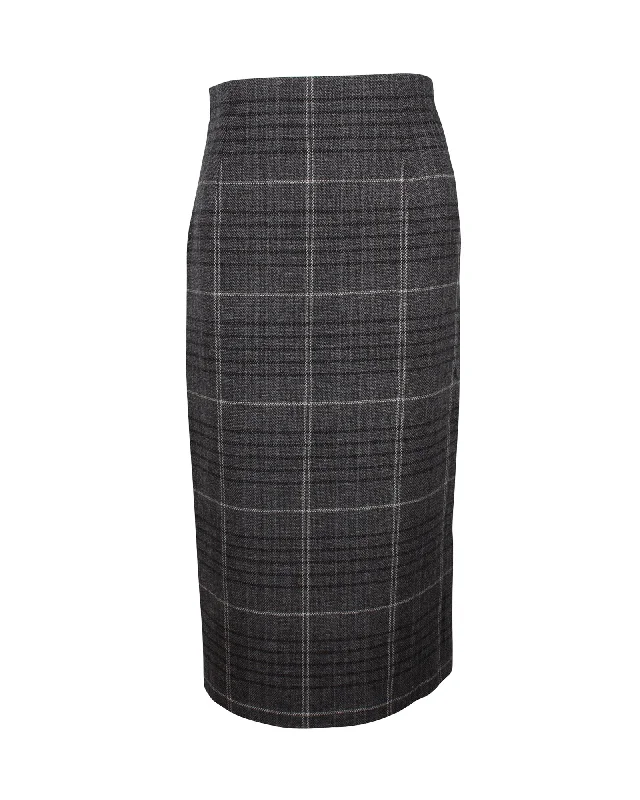 Women's Outerwear for All Weather Conditions Dior Plaid Pencil Midi Skirt in Grey Wool