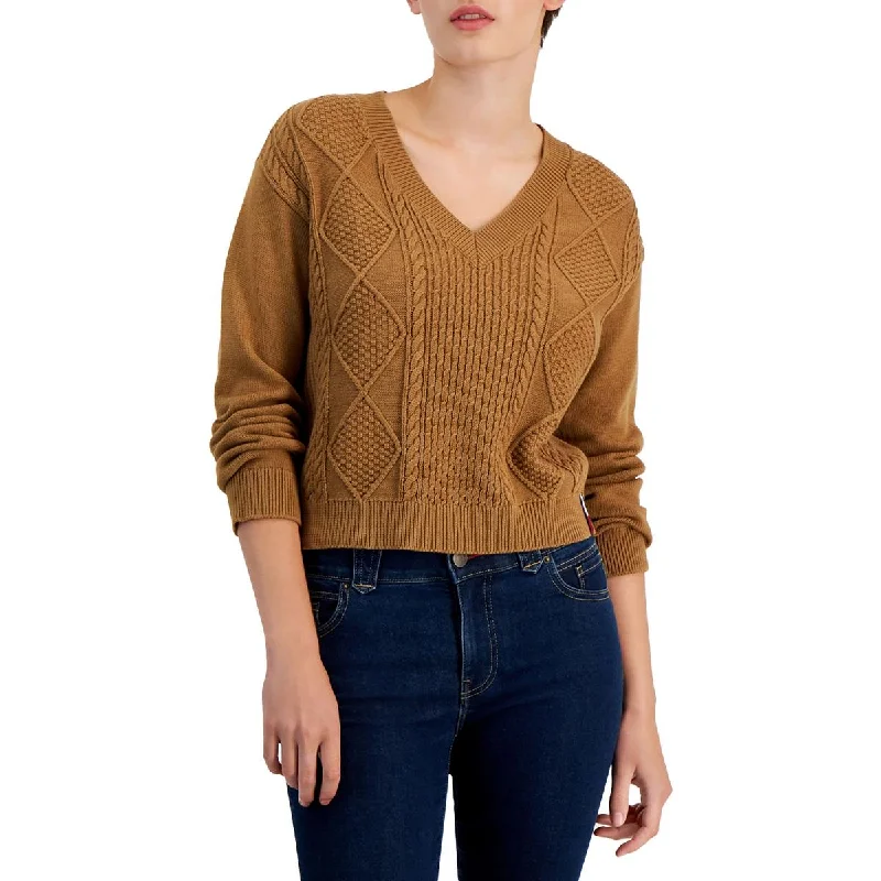 Women's Vacation Garments Womens Cable Knit V-neck Pullover Sweater