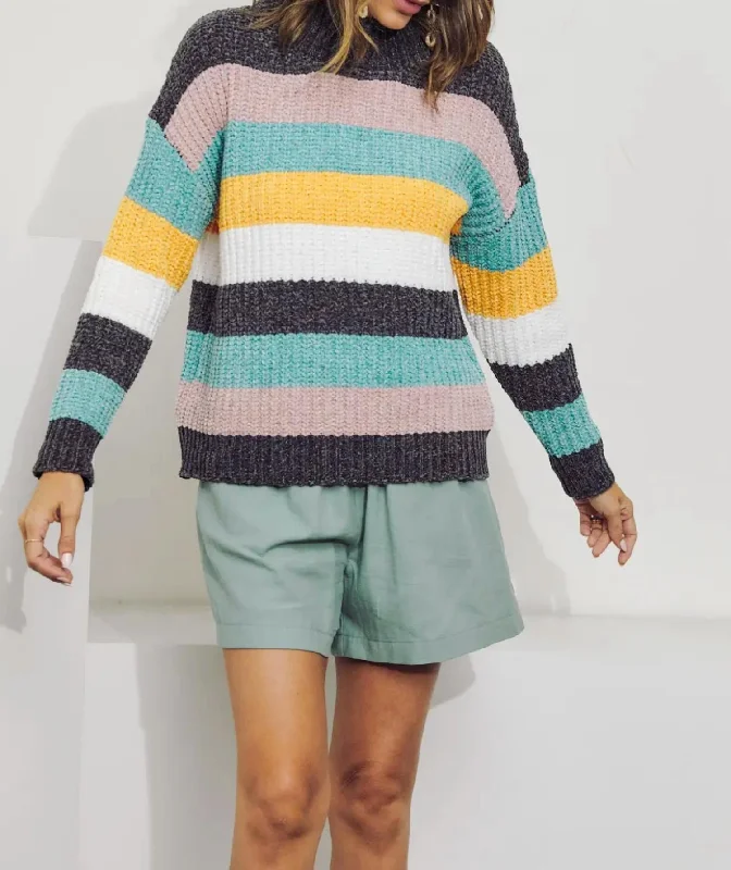 Women's Elegant Garments Colorblock Panel Knit Sweater In Rainbow Combo