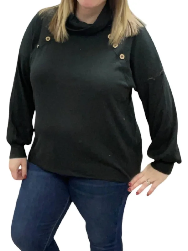 Affordable Women's Attire Cowlneck Faux Button Sweater In Black