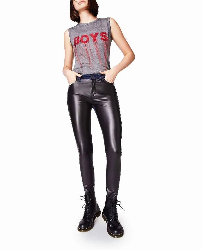 Women's Clothing Online Leather And Denim Jean In Black Leather Denim