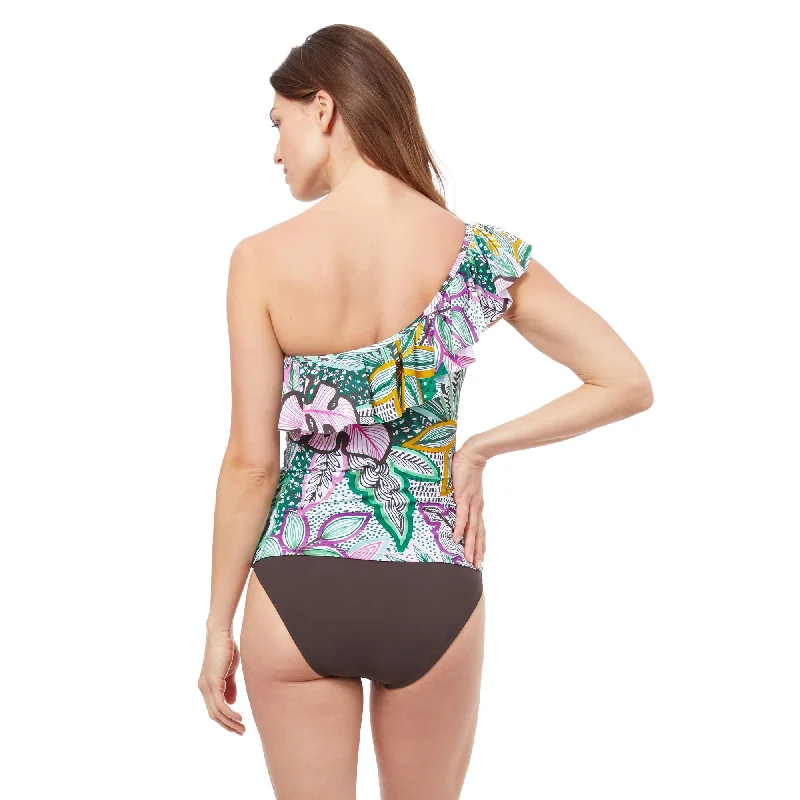 Women's Clothes Online Shopping Tropic Boom One Shoulder Tankini Swim Top