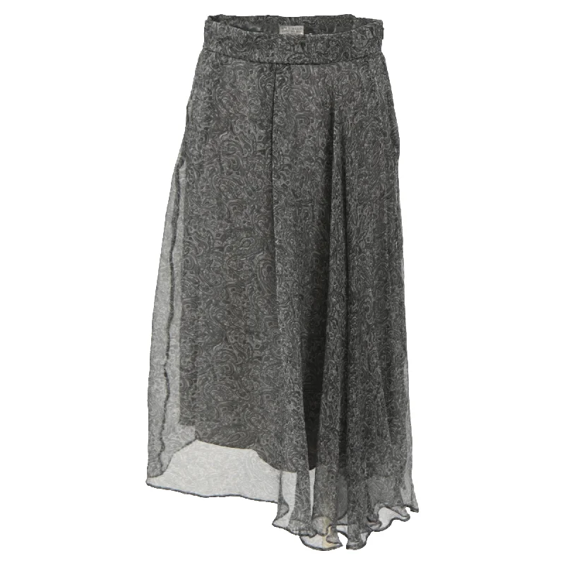 Women's High-Fashion Outfit Brunello Cucinelli Midi Length Skirt in Grey Silk