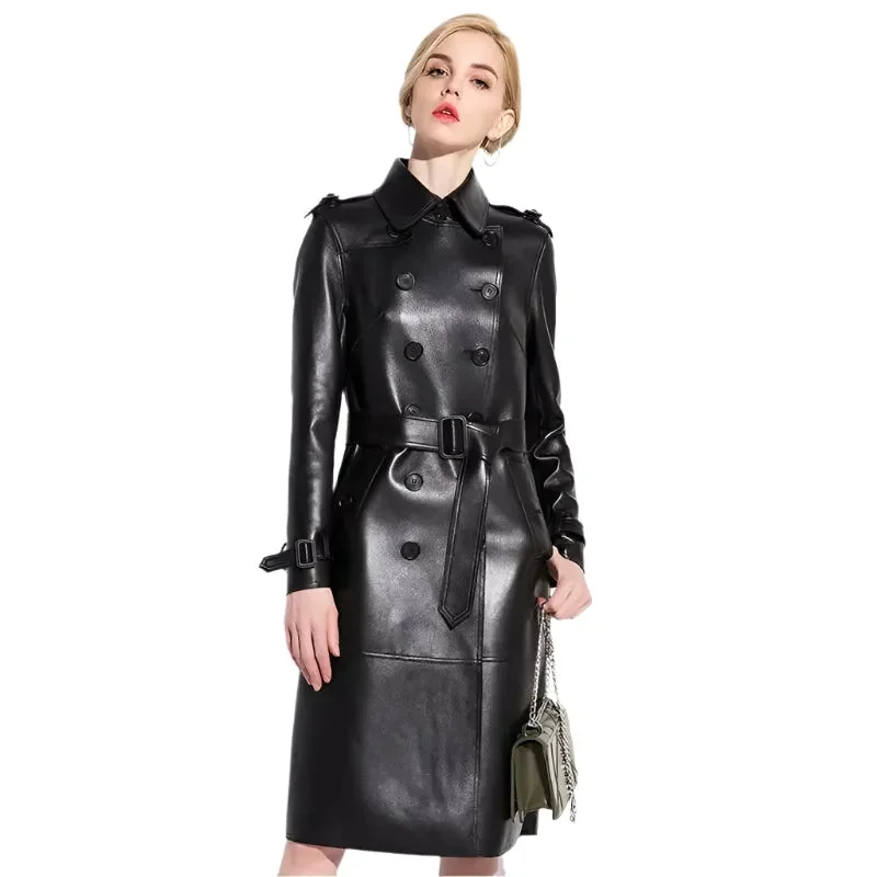 High-Quality Women's Fashion Dresses NYC Leather Trench Coat For Women