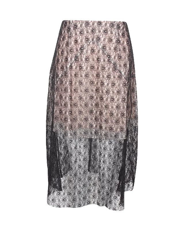 Casual Women's Clothing Online Stella McCartney Knee Length Lace Skirt in Black Silk