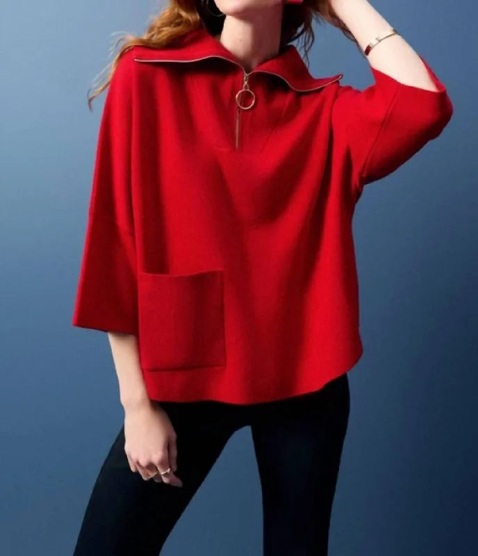 Women's Garments Jacquard Zipped Collar Sweater In 3229 Lipstick