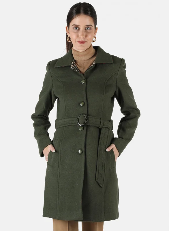 High-End Women's Apparel Women Olive Solid Coat