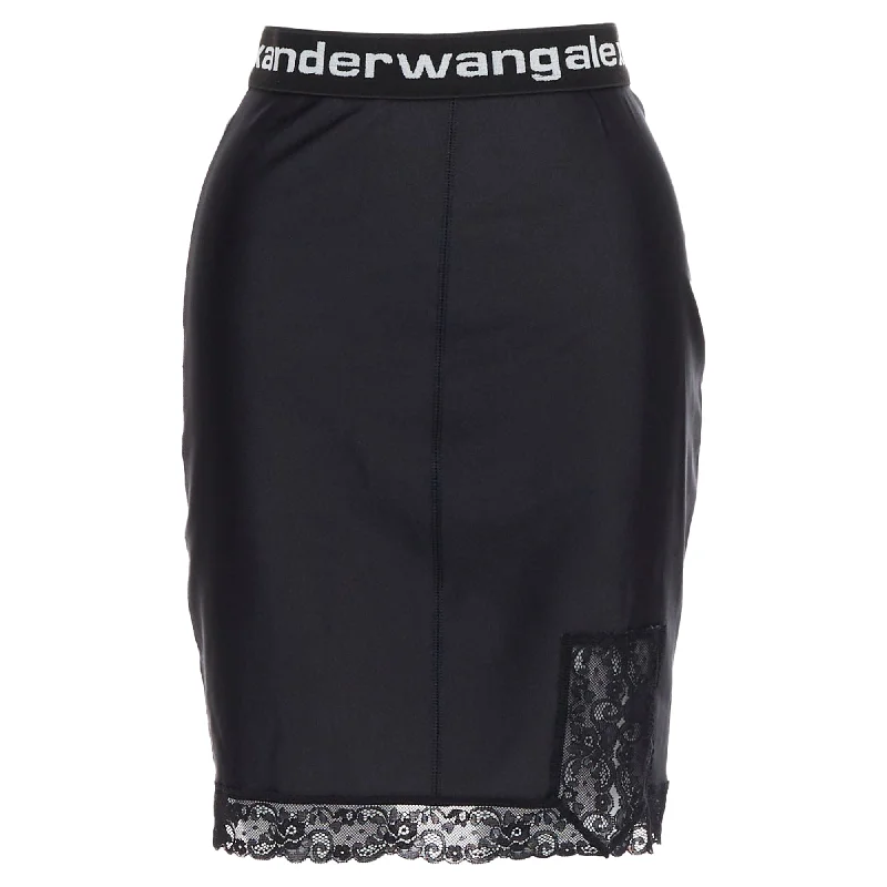 Chic Women's Clothing for Work and Travel T Alexander Wang Lace Trim Logo Tape Waistband Mini Skirt