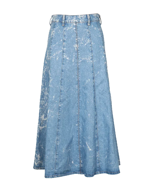 Women's Casual Dresses Ganni Bleached High-Rise Midi Skirt in Blue Cotton Denim