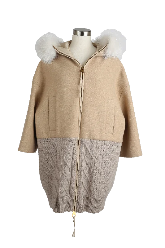 Modern Women's Clothes Wool-Cashmere Fur Trim Coat