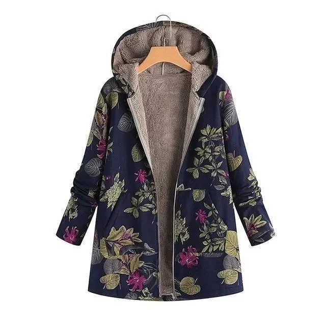 Trendy Women's Fashion Floral Loose Plus Size Winter Coat