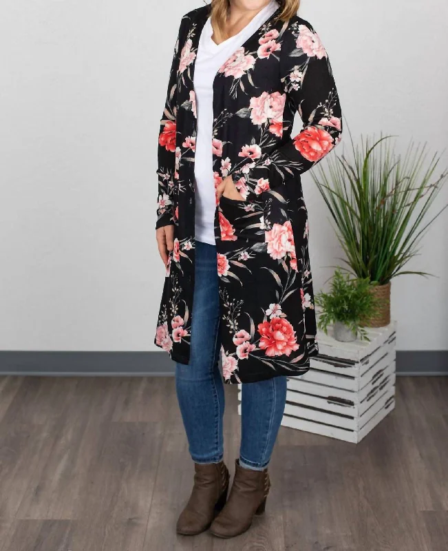 Flash Sale Clothing Colbie Cardigan In Black And Pink Floral