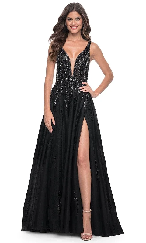 Women's High-Fashion Clothes La Femme 32345 - Rhinestone Side Mesh Prom Gown