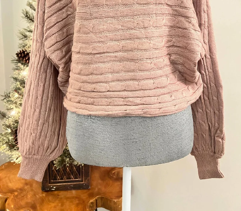 Women's Elegant Apparel Braided Cable Knit Sweater In Mocha