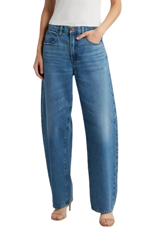 Women's Office Outfit Low Slung Barrel Leg Jeans In Caramia