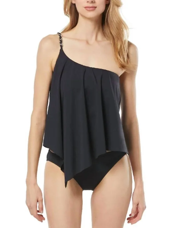 Classic Clothes For Women One Shoulder Asymmertric Tankini Swim Top In Black