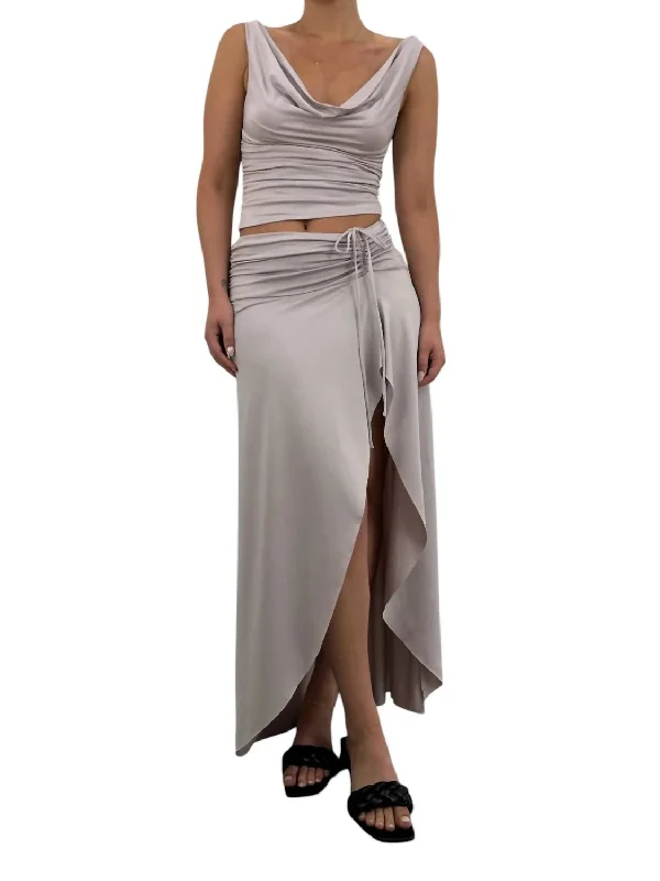 Women's Athletic Clothes Asymmetrical Ruched Midi Skirt In Taupe