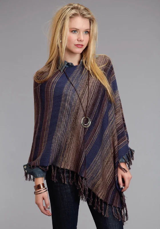 Women's Elegant Formal Outfit Stetson Womens Blue/Brown Asymmetrical Poncho