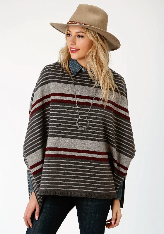 Women's Trendy Outfits Stetson Womens Grey/Red Ombre Stripe Poncho