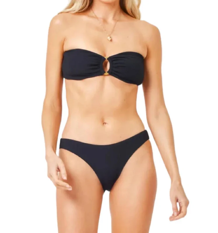 Women's Plus-Size Casual Outfit Ribbed Rocky Bikini Bottom In Black