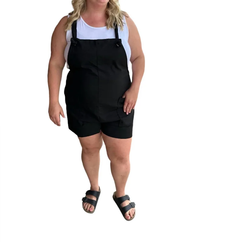 Women's Athleisure Apparel Tie-Knot Strap Pocket Overalls In Black