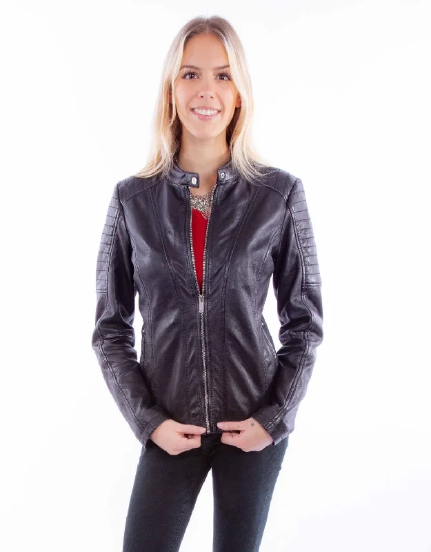 Women's Trendy Clothing Scully Womens Zip Cafe Racer Black Lamb Leather Leather Jacket