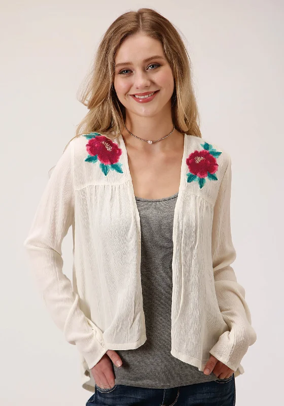 Women's Holiday Clothes Roper Womens Cream Rayon/Nylon Floral Embroidery Cardigan