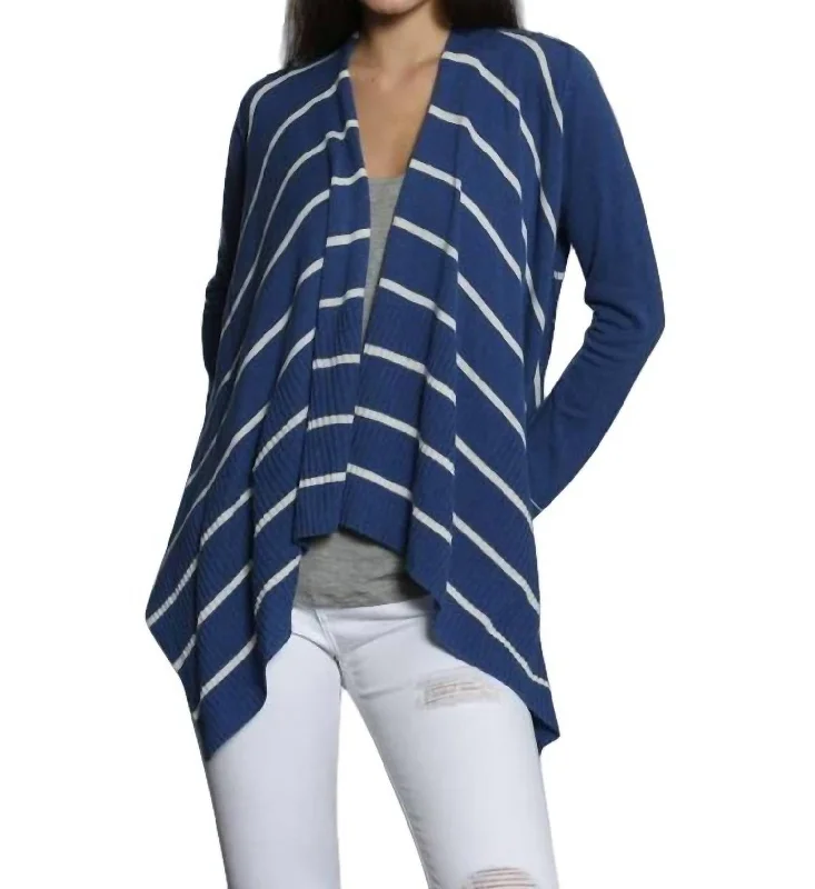 Timeless Women's Garments Luxe Cover Up Cardigan In Navy/white